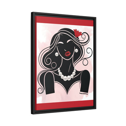 Pearls & Curls1 | Ruby Lips- Framed Matte Canvas Art (black or white frame)