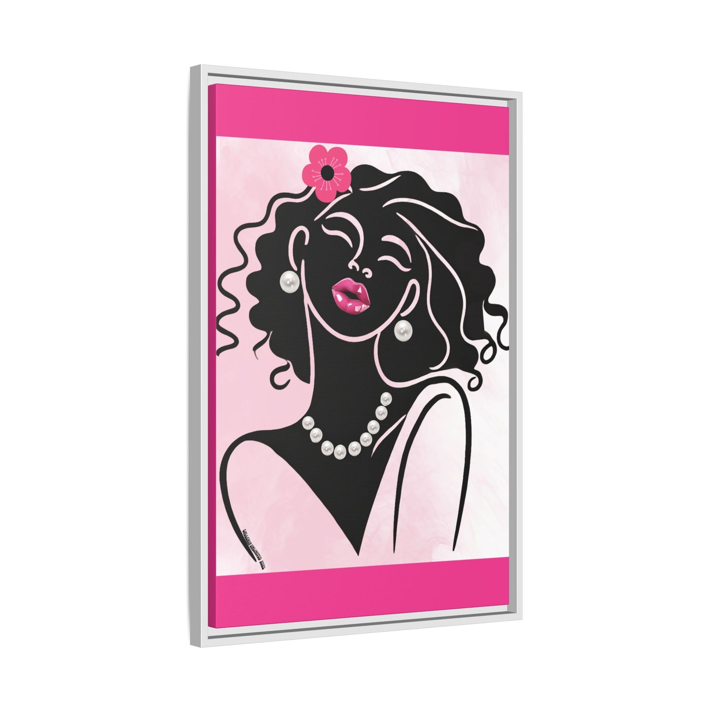 Pearls & Curls2 | Pink Pout - Framed Matte Canvas Art (black or white frame)
