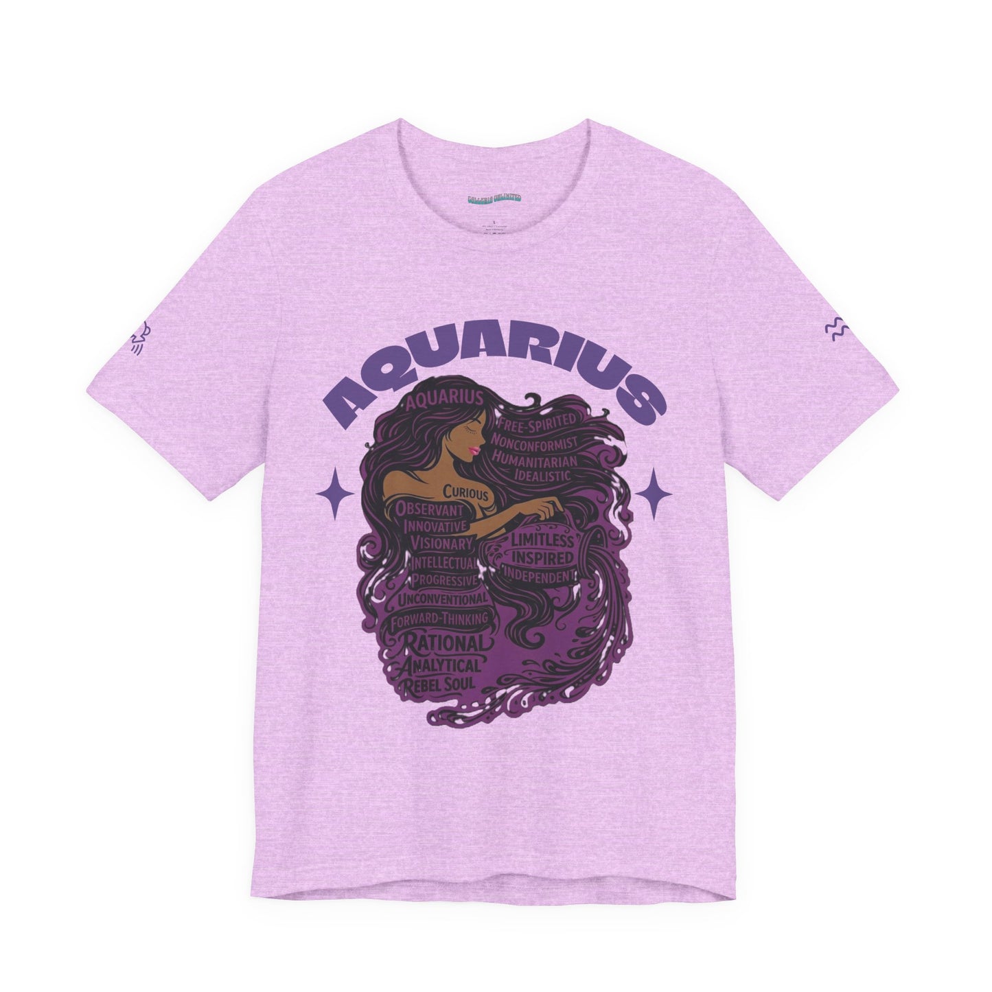 Aquarius | Word Art Graphic Tee (amethyst)-"Aquarius" Definition on Back