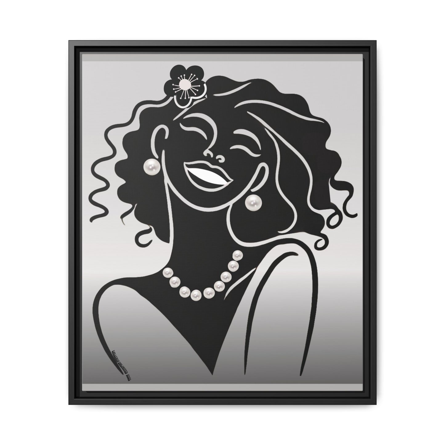 Pearls & Curls2 | Black and White - Framed Matte Canvas Art (black or white frame)