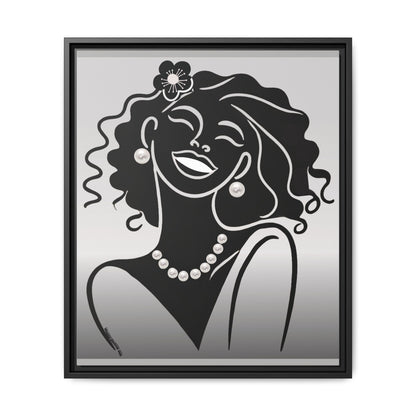 Pearls & Curls2 | Black and White - Framed Matte Canvas Art (black or white frame)