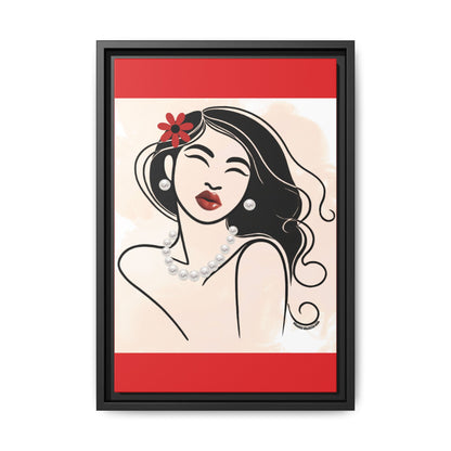 Pearls & Curls3 | Scarlet Kiss - Framed Matte Canvas Art (black or white frame)
