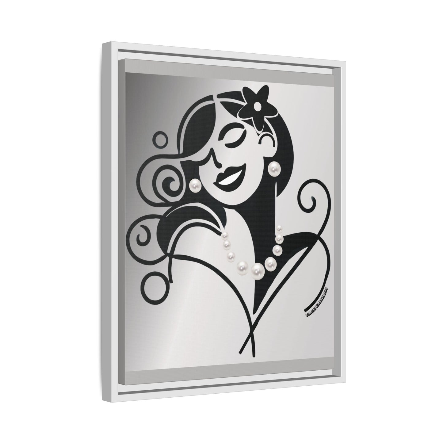 Pearls & Curls4 | Black and White - Framed Matte Canvas Art (black or white frame)