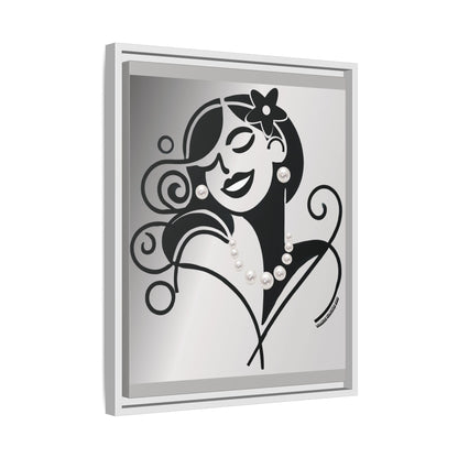 Pearls & Curls4 | Black and White - Framed Matte Canvas Art (black or white frame)