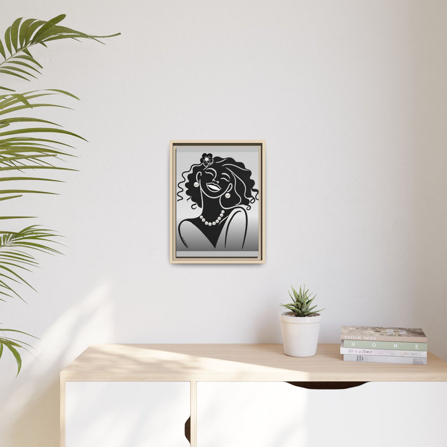 Pearls & Curls 2 | Black and White Framed Matte Canvas Wall Art (black or white frame)