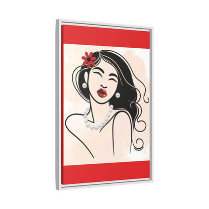 Pearls & Curls3 | Scarlet Kiss - Framed Matte Canvas Art (black or white frame)