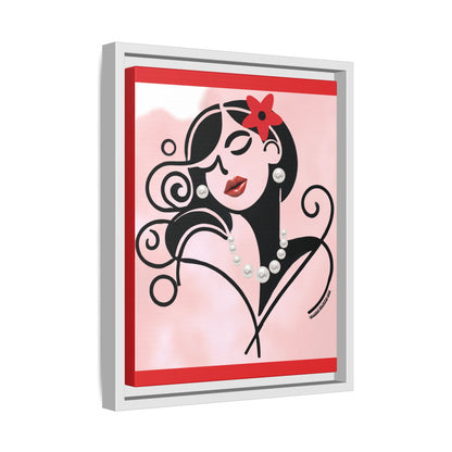 Pearls & Curls4 | Scarlet Kiss - Framed Matte Canvas Art (black or white frame)
