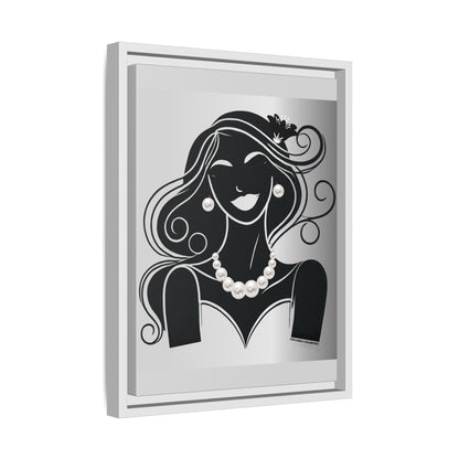 Pearls & Curls 1 | Black and White Framed Matte Canvas Wall Art