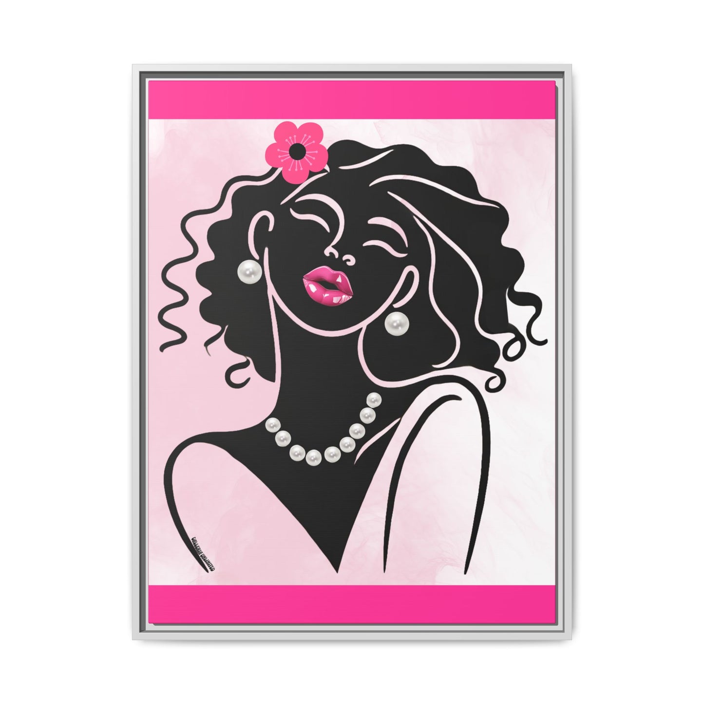 Pearls & Curls 2 | Pink Kiss Framed Matte Canvas Wall Art (black or white frame)