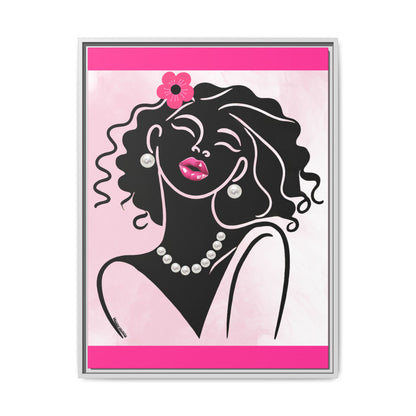 Pearls & Curls 2 | Pink Kiss Framed Matte Canvas Wall Art (black or white frame)