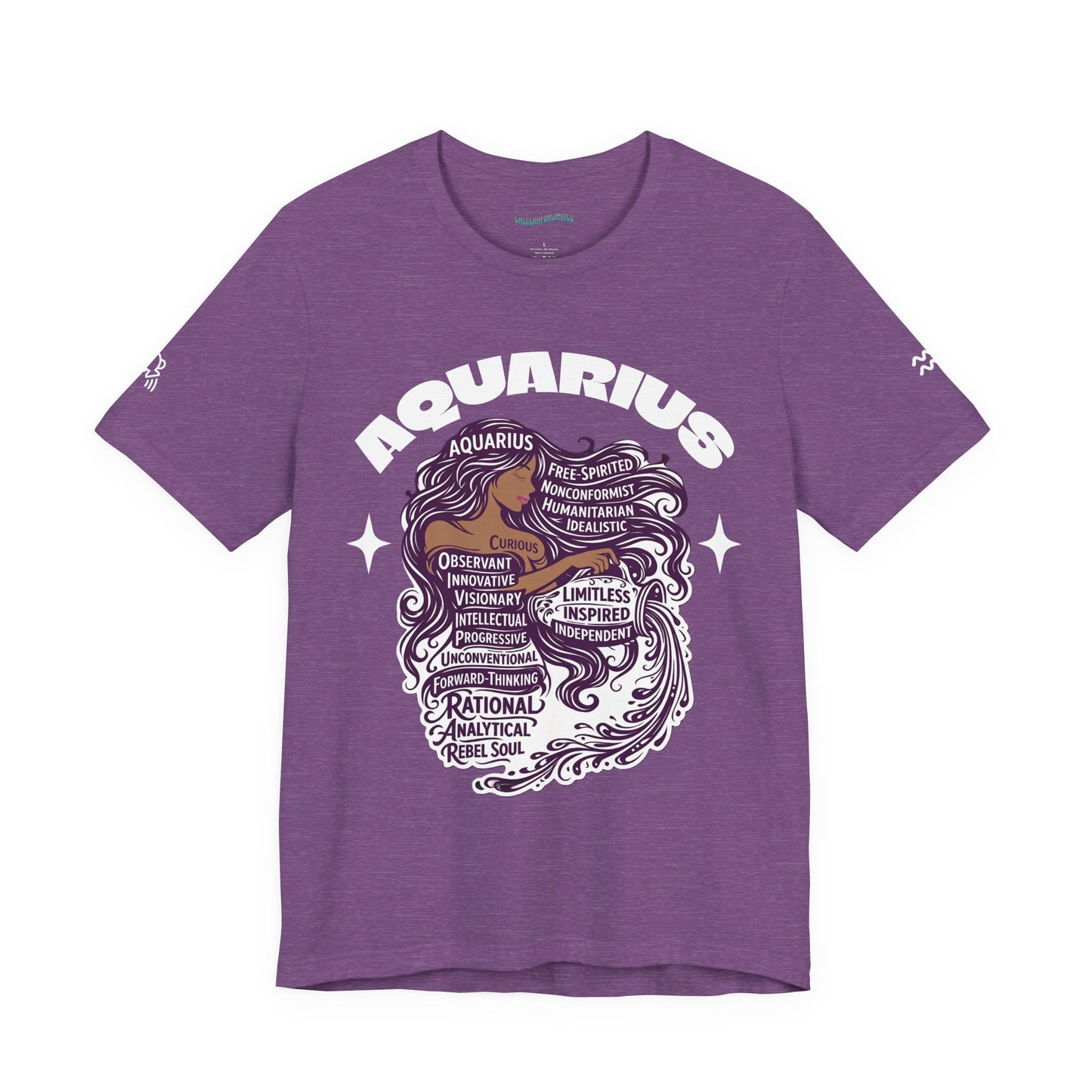 Aquarius | Word Art Graphic Tee (amethyst)-"Aquarius" Definition on Back
