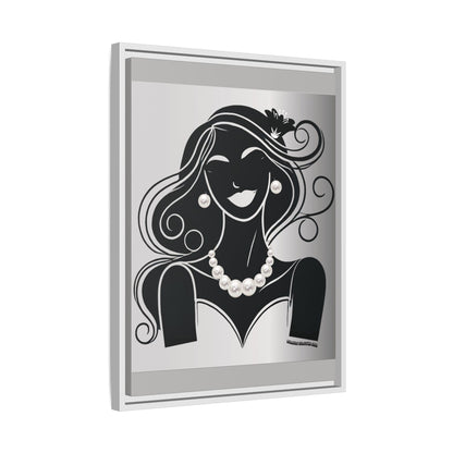 Pearls & Curls1 | Black and White - Framed Matte Canvas Art (black or white frame)
