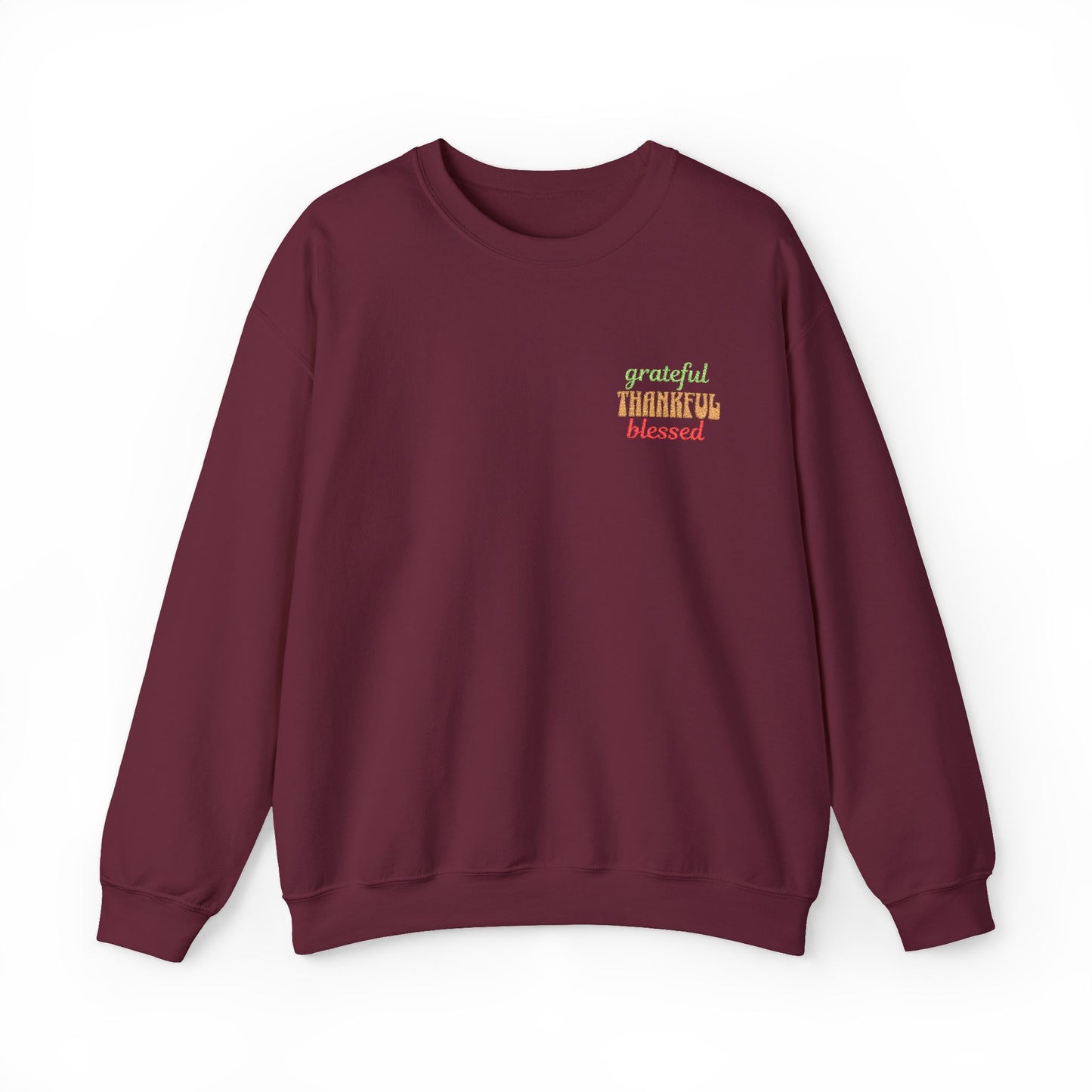The Cozy Edit2 | Embroidered "Grateful - Thankful - Blessed" Crewneck Sweatshirt (multiple colors)