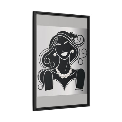 Pearls & Curls1 | Black and White - Framed Matte Canvas Art (black or white frame)