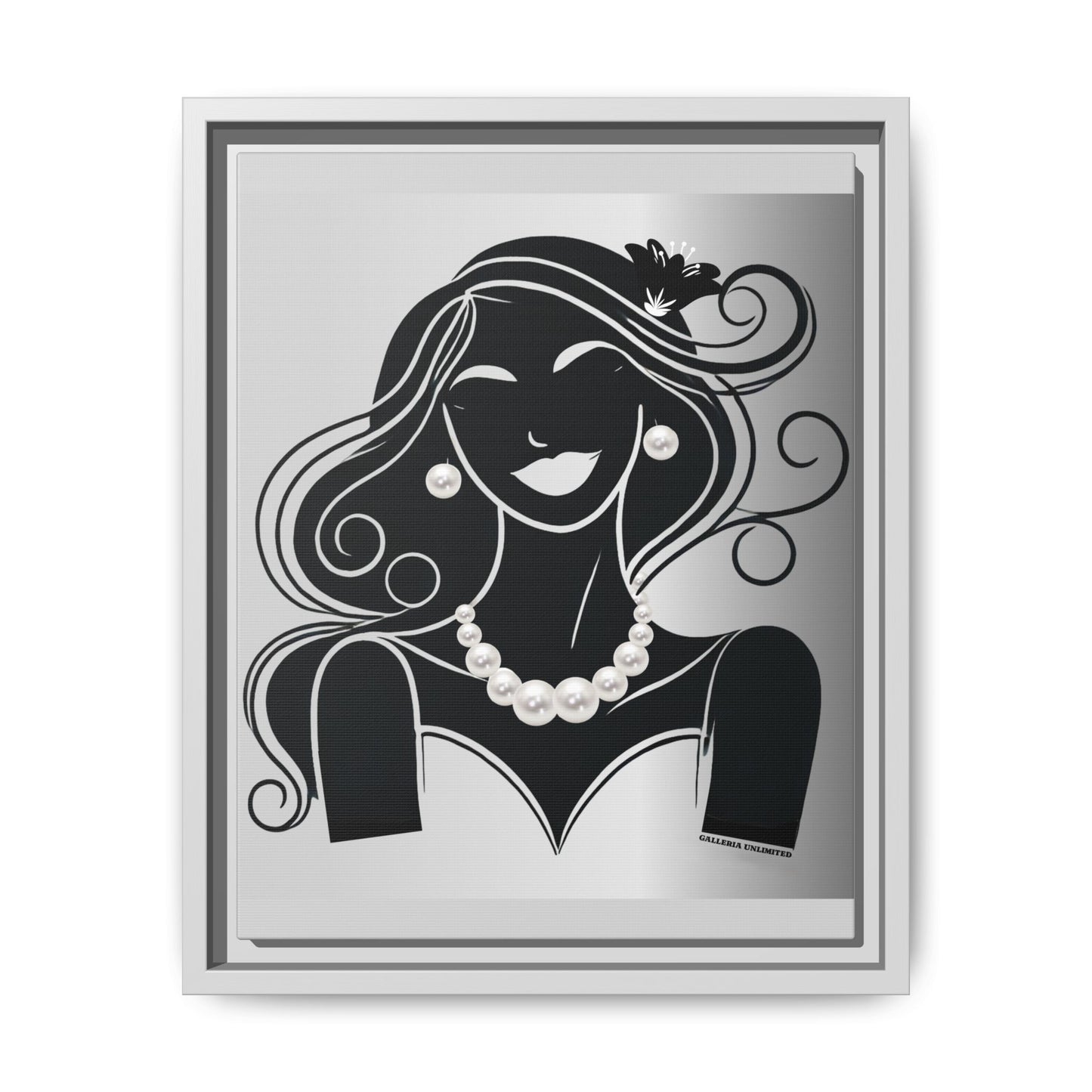 Pearls & Curls 3 | Black and White Framed Matte Canvas Wall Art