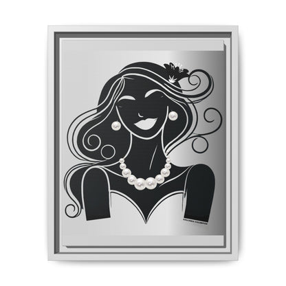 Pearls & Curls 3 | Black and White Framed Matte Canvas Wall Art