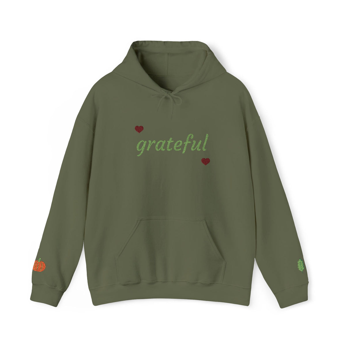 Autumn Harvest 3 | 'Grateful' Light Green Embroidered Fall Hoodie (multiple colors)