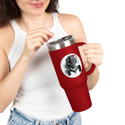 Pearls & Curls1 | Ruby Lips - Insulated Travel Mug, 40oz (black, white, or red)