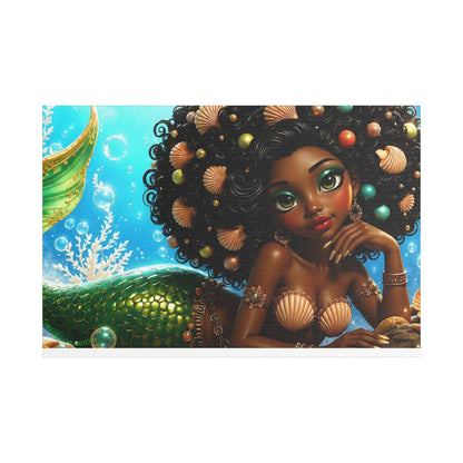 Sirens of the Gilded Sea | Blue Lagoon, Satin Stretched Canvas