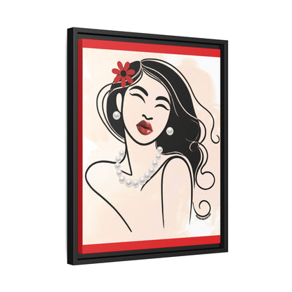 Pearls & Curls3 | Scarlet Kiss - Framed Matte Canvas Art (black or white frame)