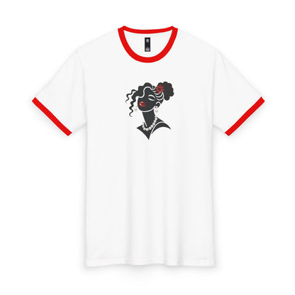Pearls & Curls 5 | Oversized Ringer Tee (black or red trim)