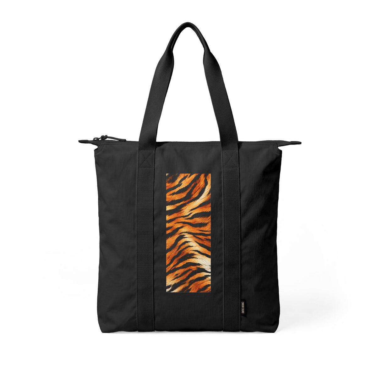 Tiger | Tiger Print Nomad Tote Bag — Zip-Top Carry-All Travel Tote (black or beige)