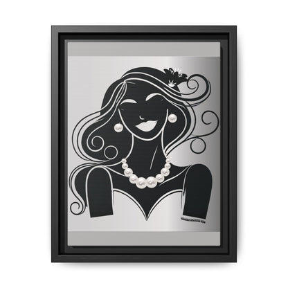 Pearls & Curls1 | Black and White - Framed Matte Canvas Art (black or white frame)