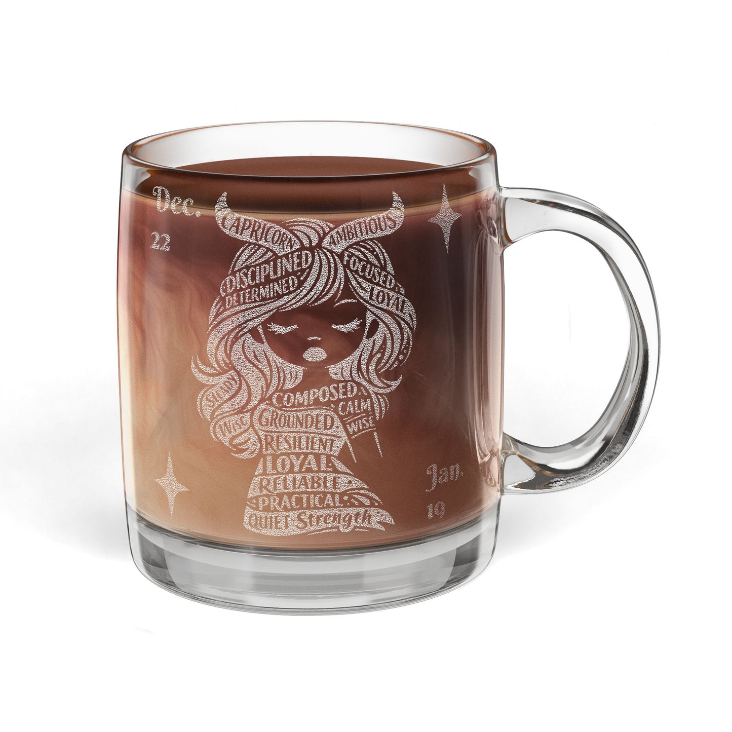 Capricorn | Engraved Glass Coffee Mug, 12.25 oz