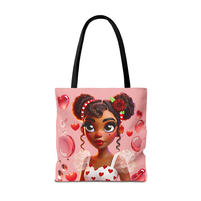 Heartbreaker Girl | Bubble Gum All -Over-Print Two-Tone Tote Bag (multiple strap colors)