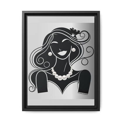 Pearls & Curls 1 | Black and White Framed Matte Canvas Wall Art