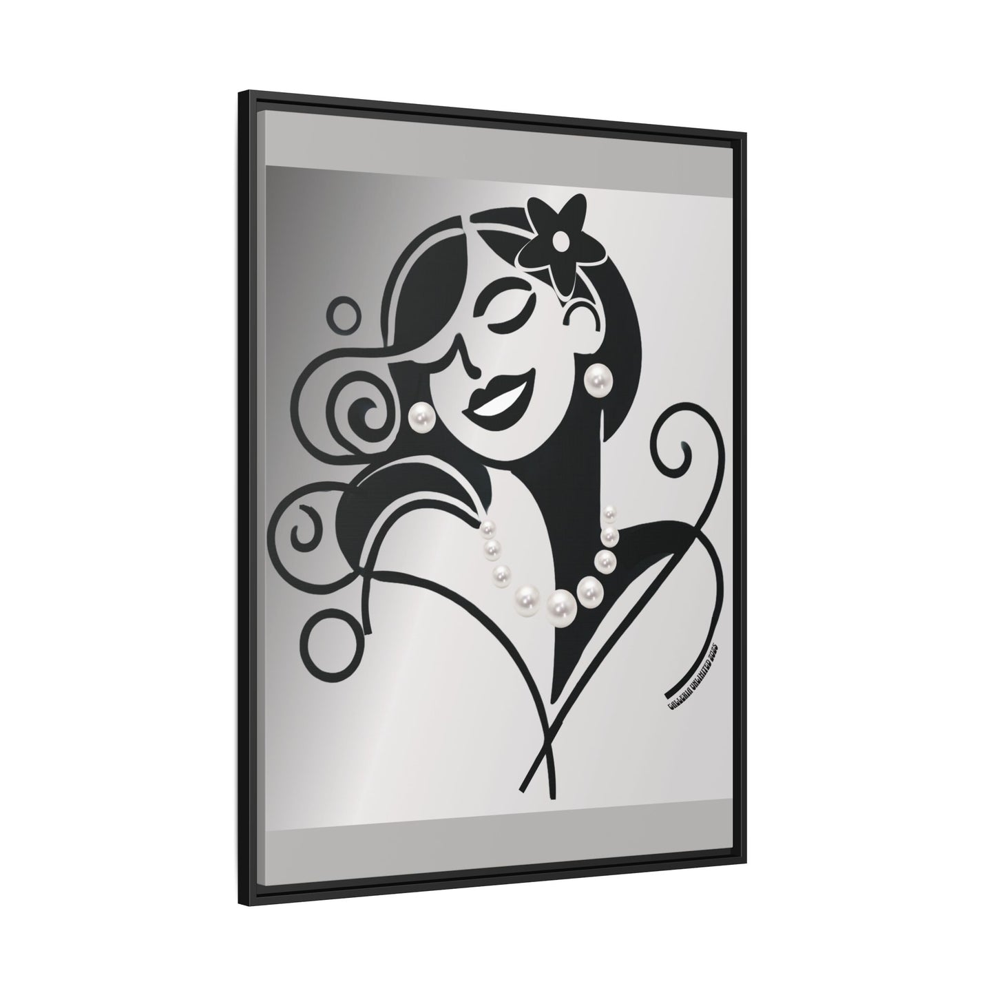 Pearls & Curls4 | Black and White - Framed Matte Canvas Art (black or white frame)