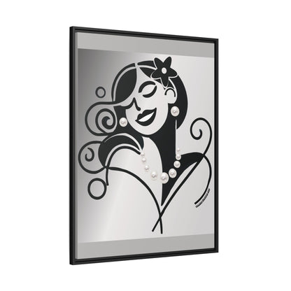 Pearls & Curls4 | Black and White - Framed Matte Canvas Art (black or white frame)