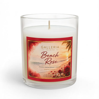 Pearls & Curls | Beach Rose Scented Glass Candle — 11oz (red)