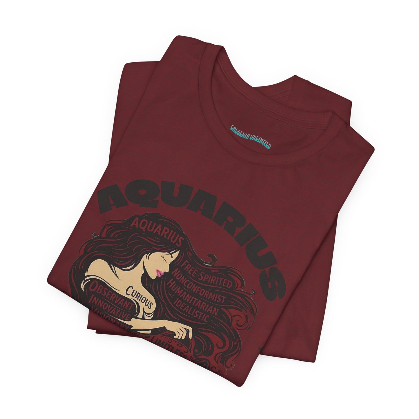 Aquarius| Word Art Graphic Tee2 (garnet)--"Aquarius" Definition on Back