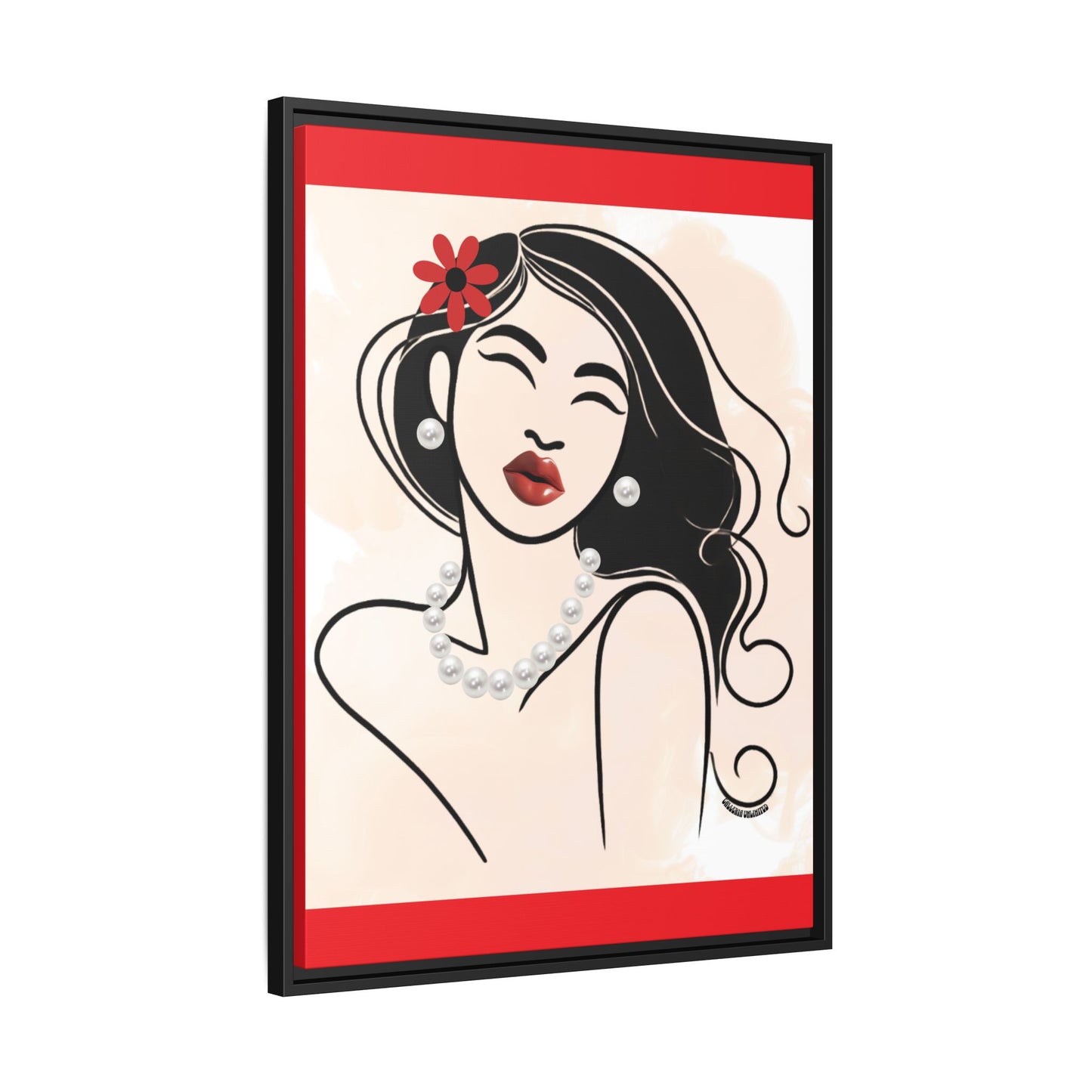 Pearls & Curls 3 | Scarlet Kiss Framed Matte Canvas Wall Art (black or white frame)