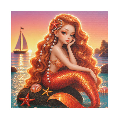 Sirens of the Gilded Sea | Pearl Tide, Satin Stretched Canvas Print
