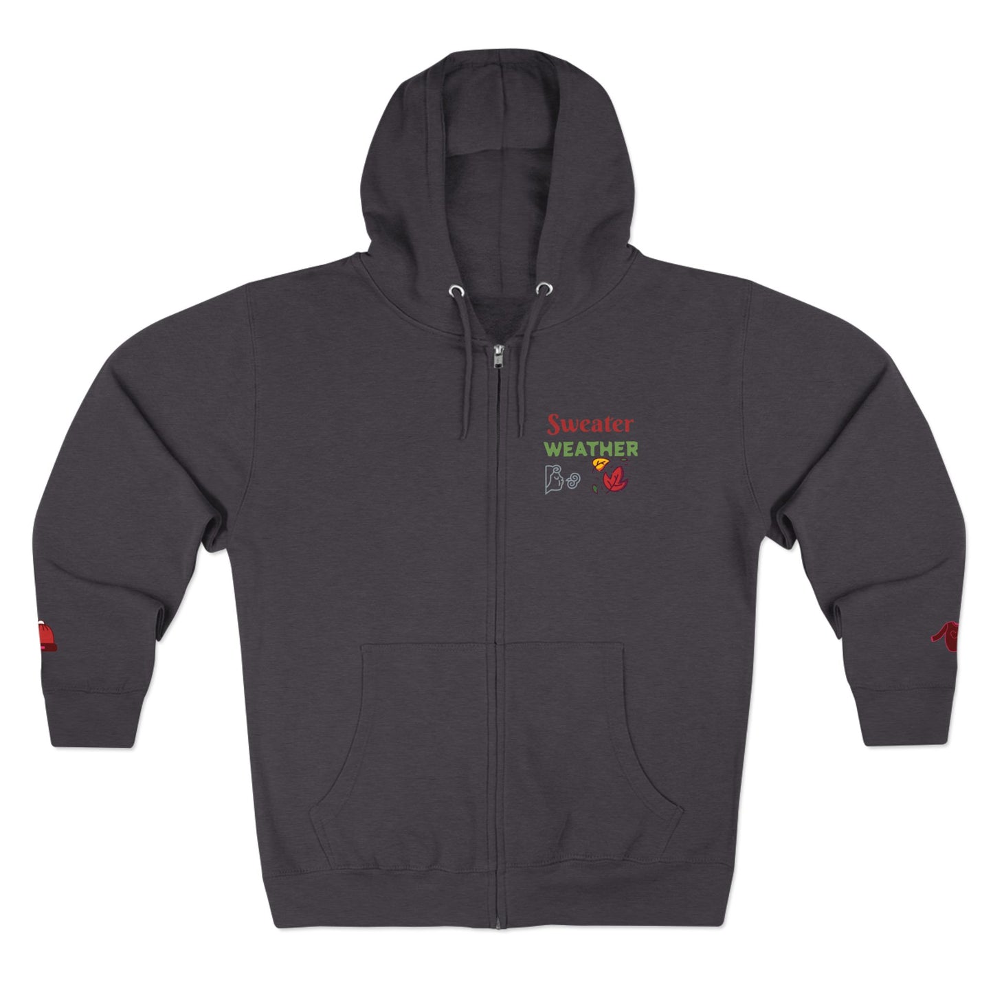 Harvest Haze 6 | 'Sweater Weather' Graphic Icon Zip Hoodie (non-embroidered) — Cozy Fall Hoodie with Autumn Icons, front and back design