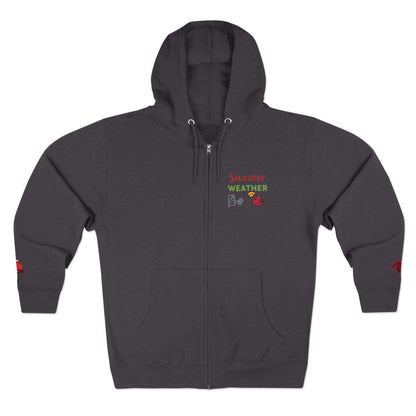 Harvest Haze 6 | 'Sweater Weather' Graphic Icon Zip Hoodie (non-embroidered) — Cozy Fall Hoodie with Autumn Icons, front and back design
