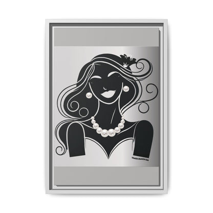 Pearls & Curls1 | Black and White - Framed Matte Canvas Art (black or white frame)