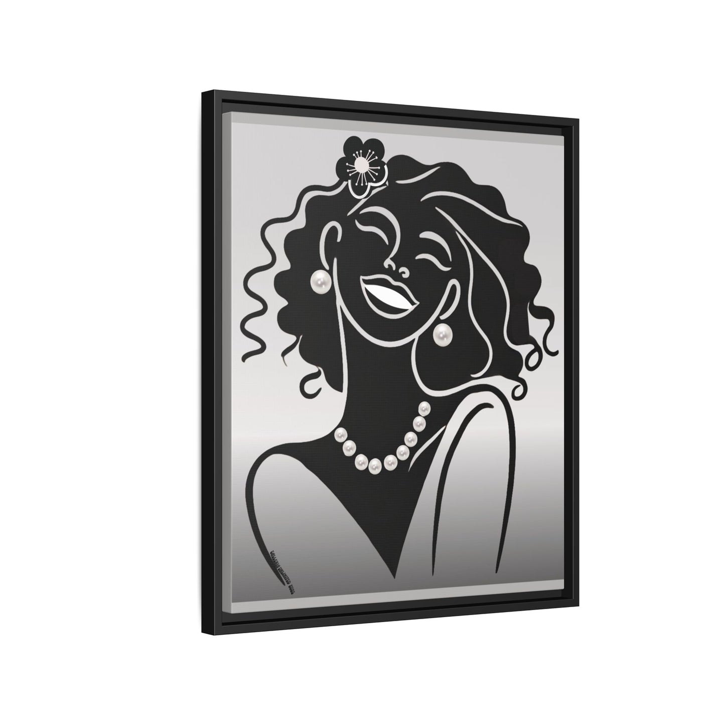 Pearls & Curls2 | Black and White - Framed Matte Canvas Art (black or white frame)