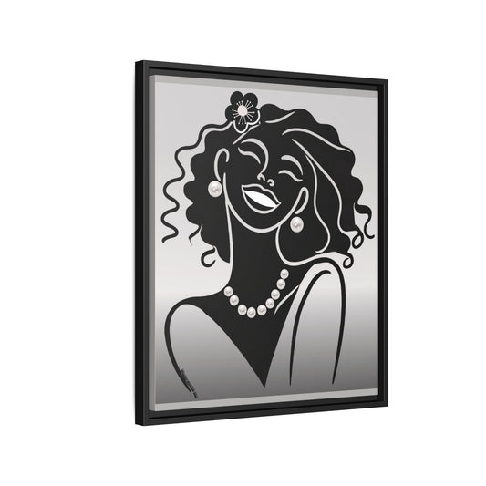 Pearls & Curls2 | Black and White - Framed Matte Canvas Art (black or white frame)