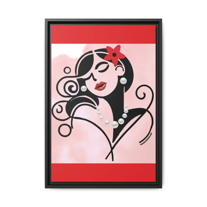 Pearls & Curls4 | Scarlet Kiss - Framed Matte Canvas Art (black or white frame)
