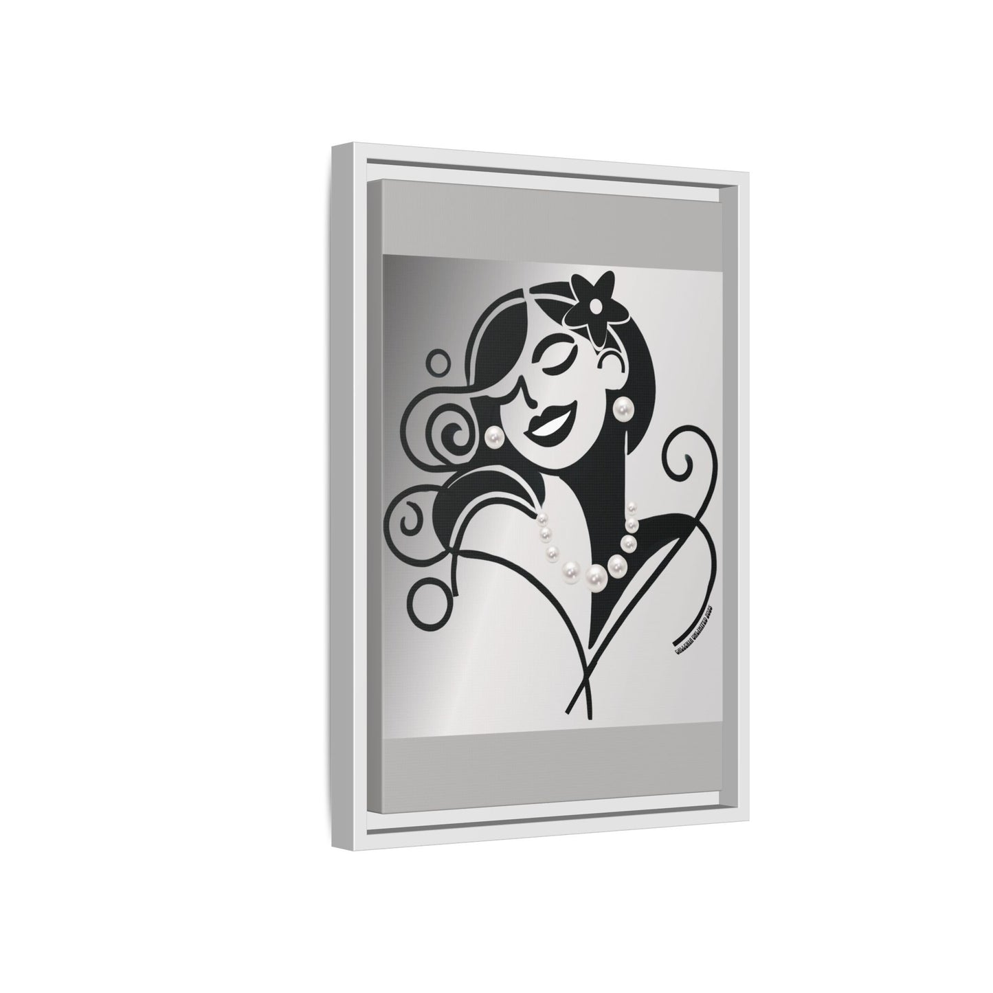 Pearls & Curls4 | Black and White - Framed Matte Canvas Art (black or white frame)