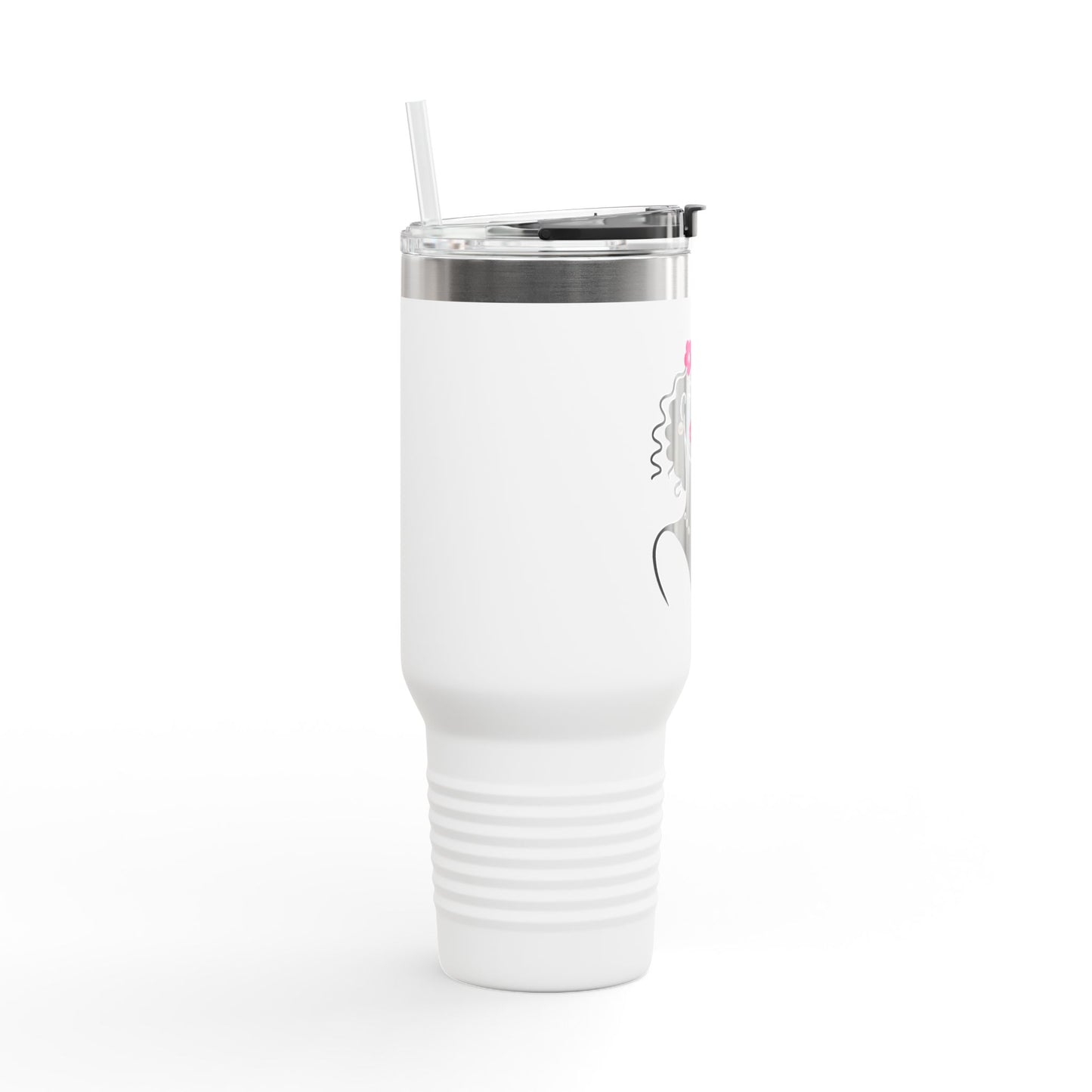 Pearls & Curls2 | Pink Pout - Insulated Travel Mug, 40oz (black or white)