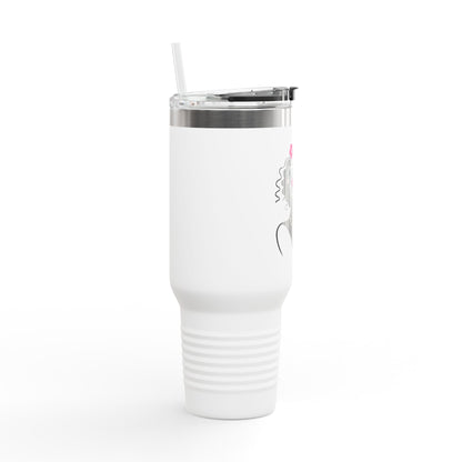 Pearls & Curls2 | Pink Pout - Insulated Travel Mug, 40oz (black or white)