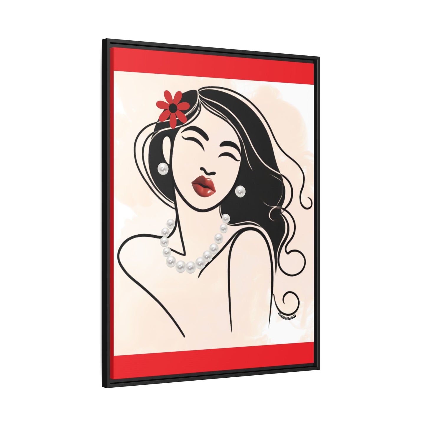 Pearls & Curls 3 | Scarlet Kiss Framed Matte Canvas Wall Art (black or white frame)