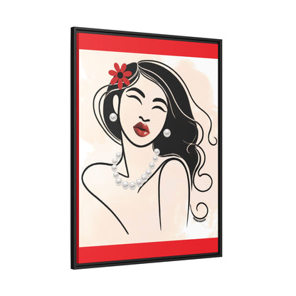 Pearls & Curls 3 | Scarlet Kiss Framed Matte Canvas Wall Art (black or white frame)