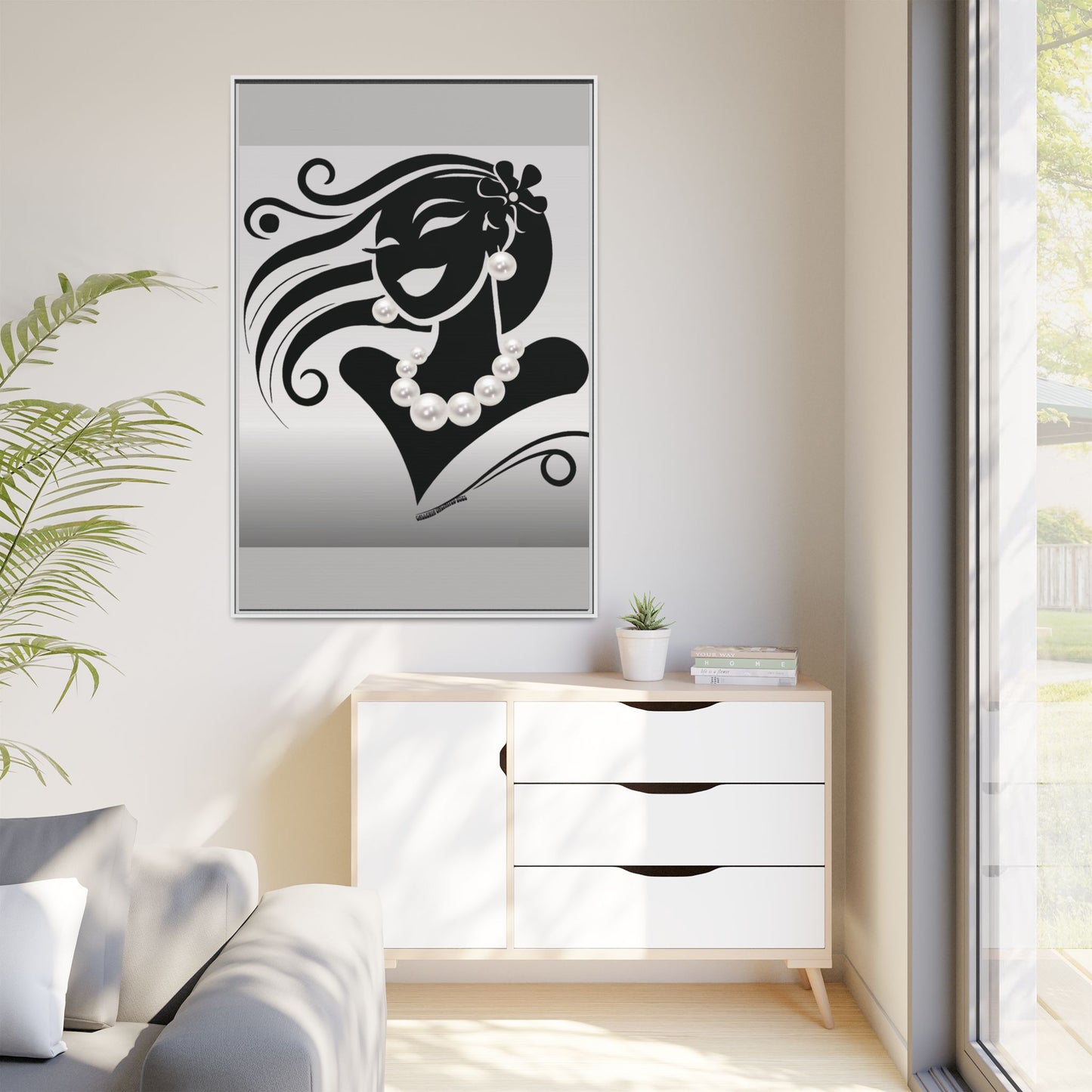 Pearls & Curls6 | Black and White - Framed Matte Canvas Art (black or white frame)
