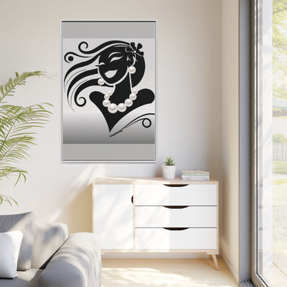 Pearls & Curls6 | Black and White - Framed Matte Canvas Art (black or white frame)