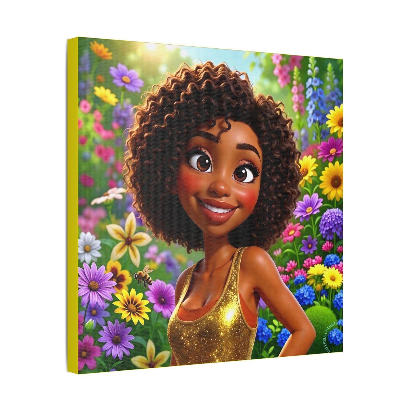 Spring Bloom | Bumblebee, Satin Stretched Canvas Print